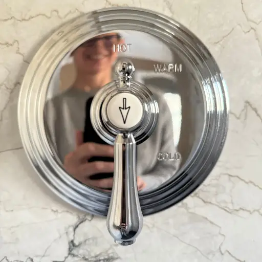 Newport Brass Chesterfield shower trim in polished chrome for an old house bathroom