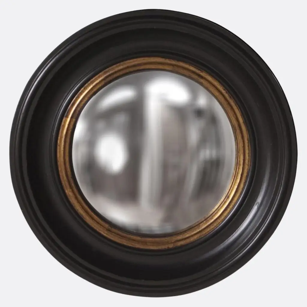 Ebony framed black convex mirror with gilt accent