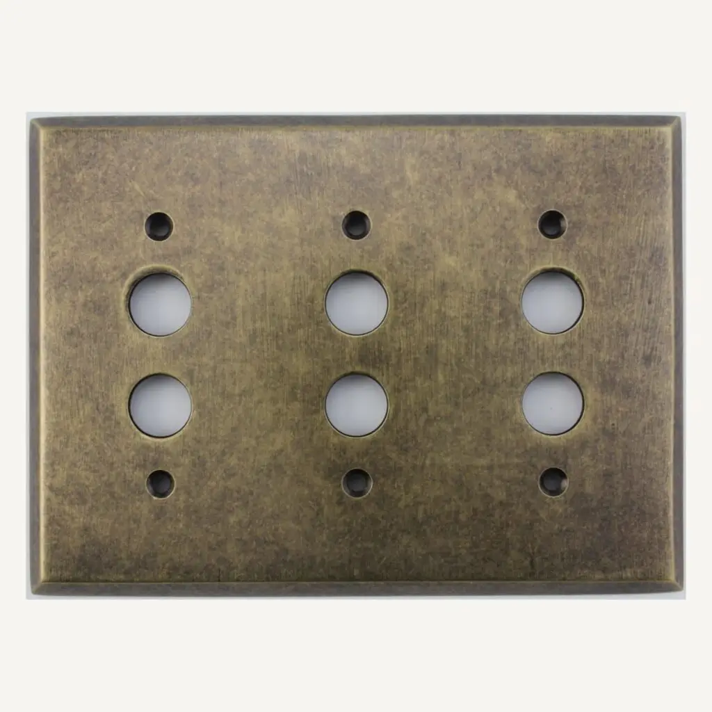 3-gang aged antique brass push button light switch cover from Classic Accents