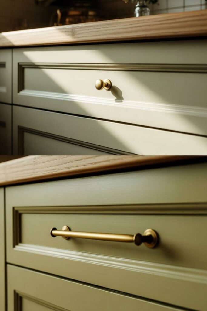 image showing kitchen cabinet hardware that's been swapped for better placement