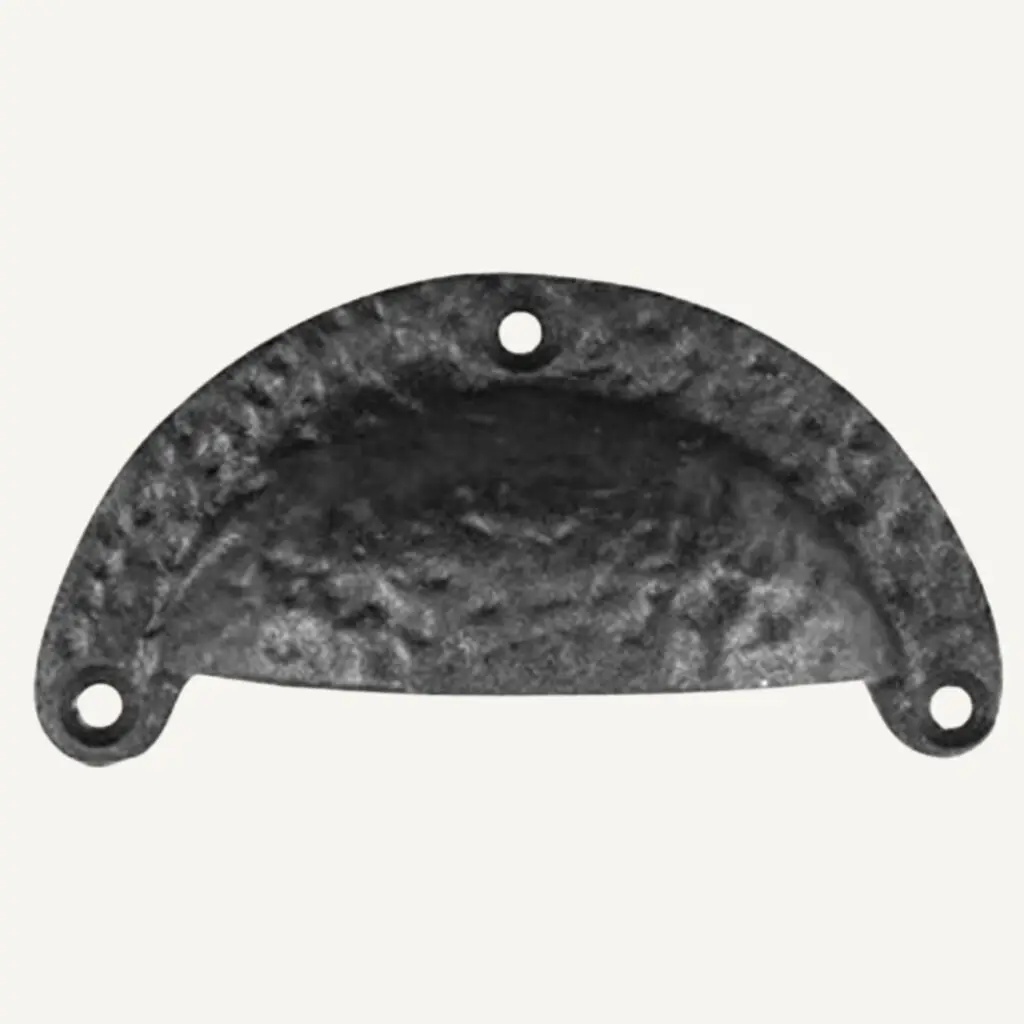 Cast Iron Cup Bin Pull in hammered finish