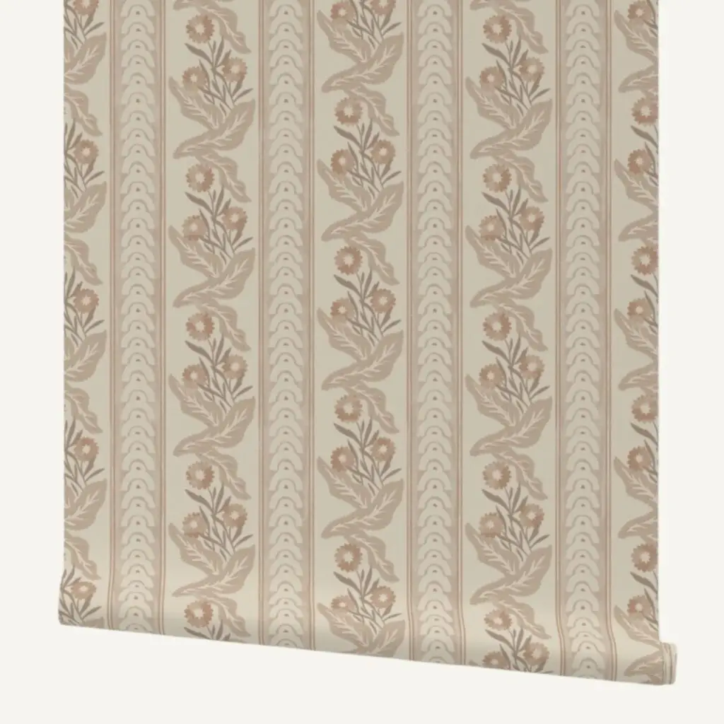 Juliette abstract arches stripe wallpaper in soft brown