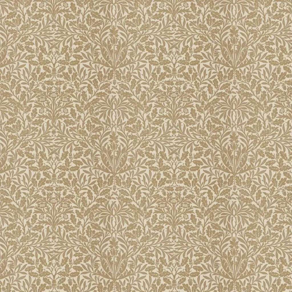 Morris & Co Pure Acorn wallpaper in Gilver, an Arts and Crafts botanical