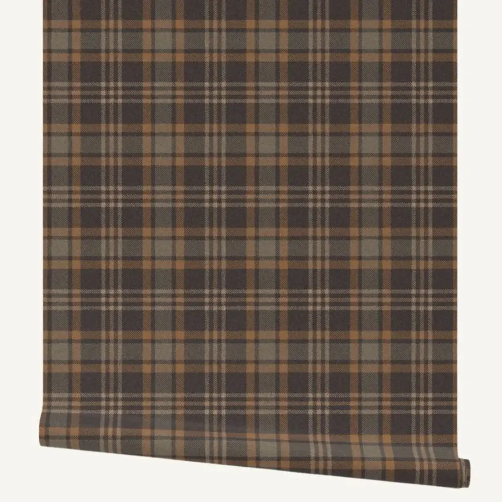 Rich Harvest equestrian plaid wallpaper in brown