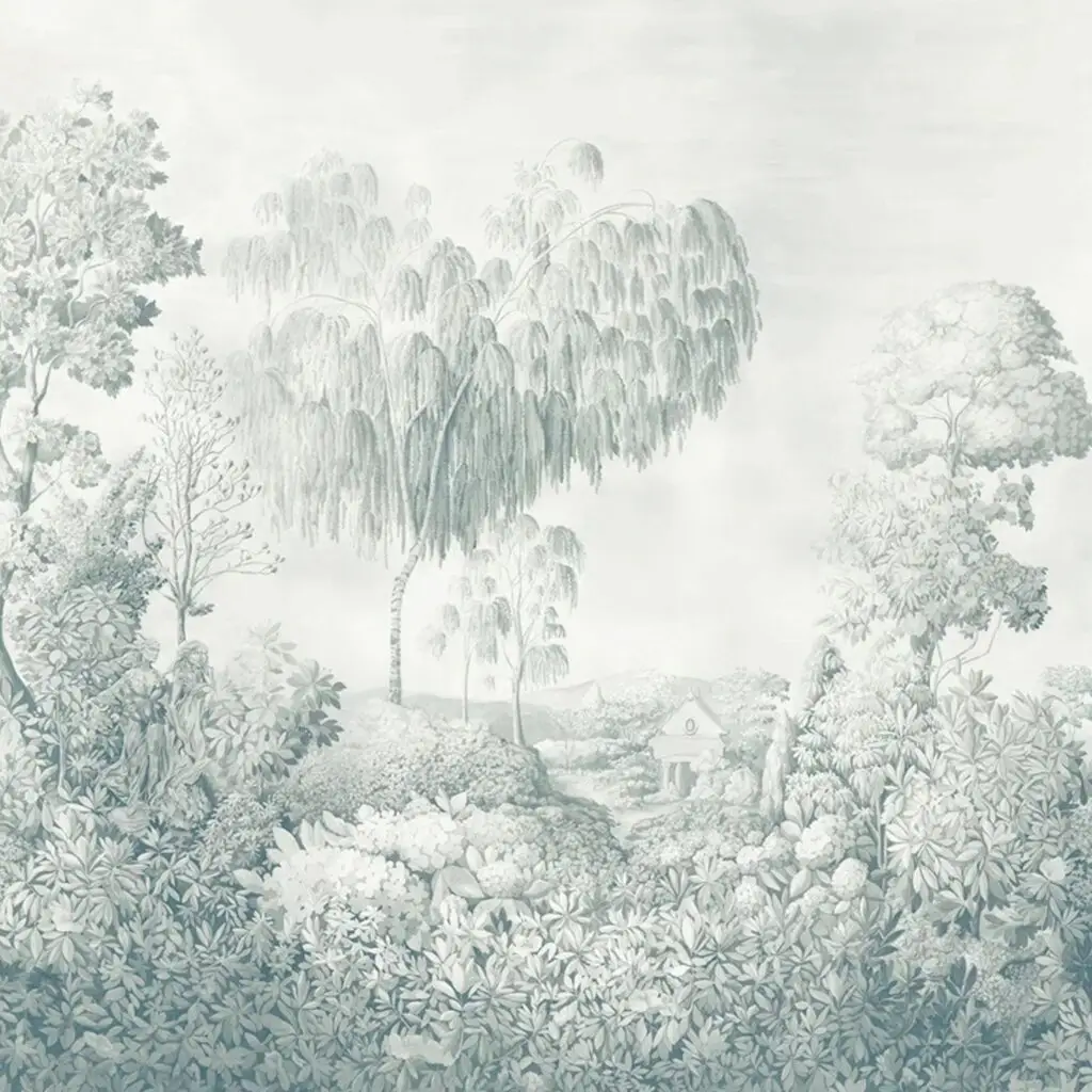 Sanderson Highgrove Arboretum mural wallpaper in Ether Blues