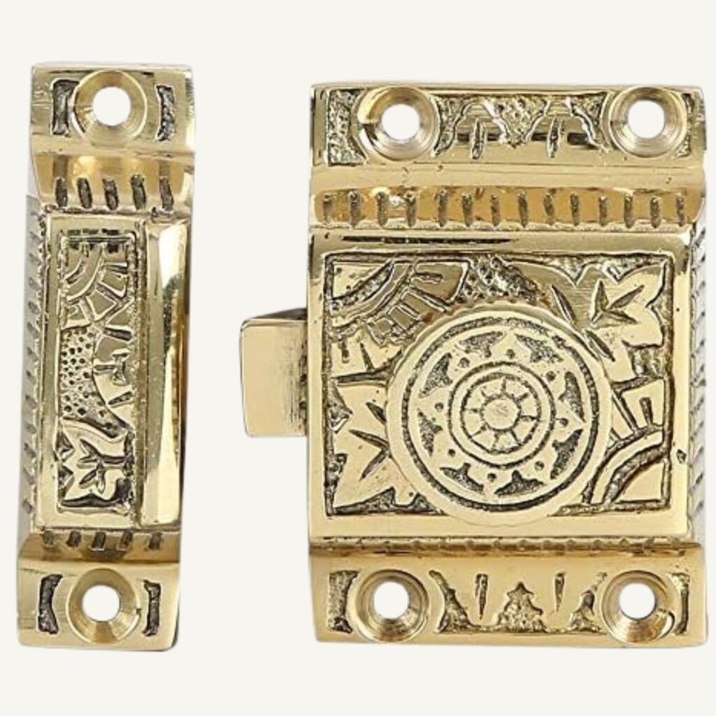 Solid Brass Cabinet Latch, Handmade Polished Lacquered Finish for Cabinet Doors with Windsor Design