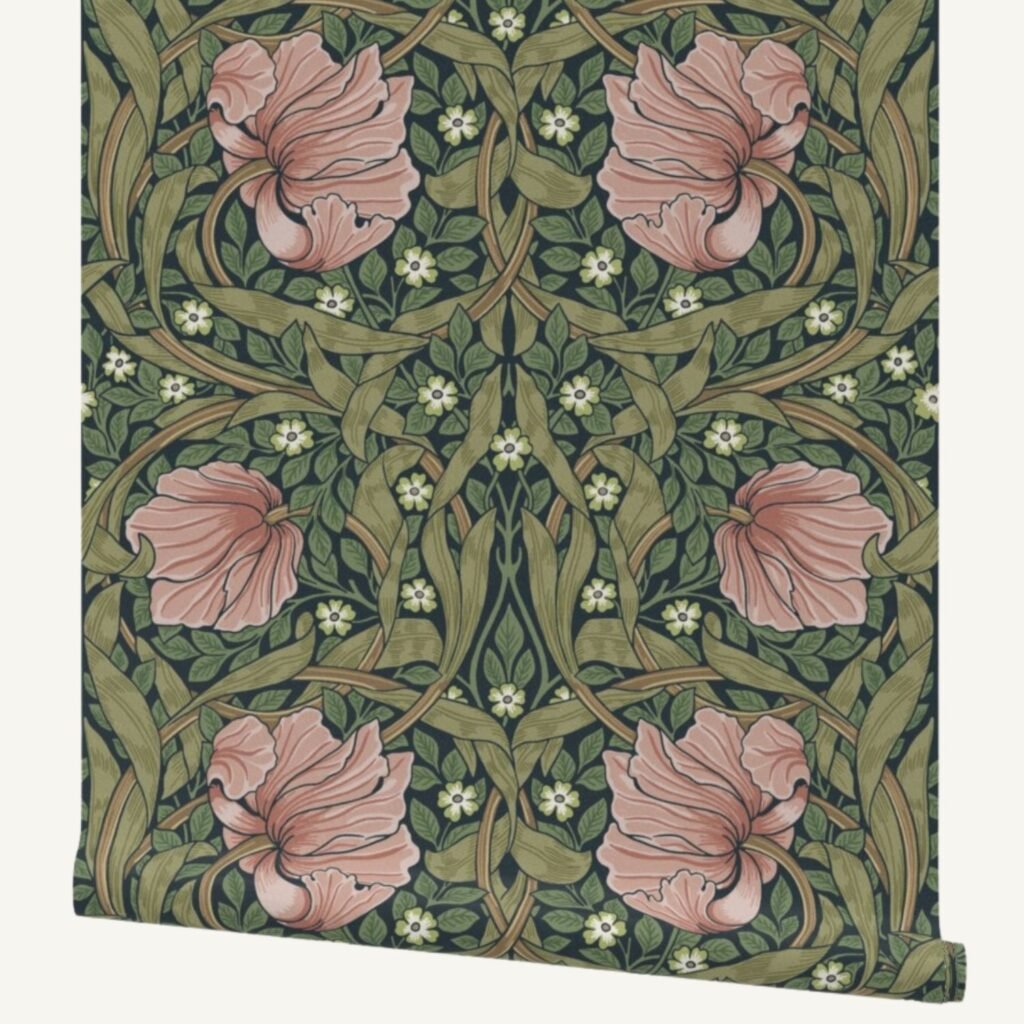 William Morris Pimpernel old house wallpaper in Rapunzel