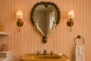 Chrome & Brass Happily coexisting in an Old House Powder Room