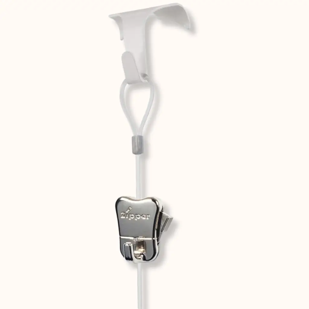 STAS zipper hooks and perlon cords for hanging art from picture rail