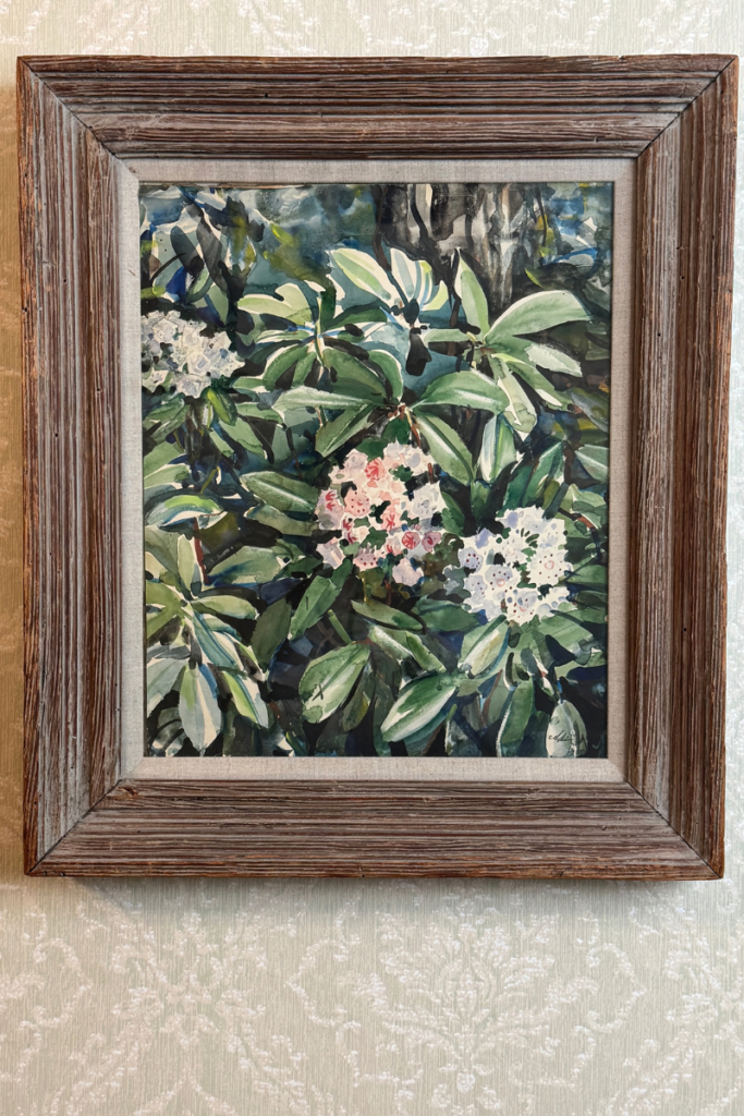 Andrey Avinoff Mountain Laurel watercolor hanging in the entry of a 1924 old house