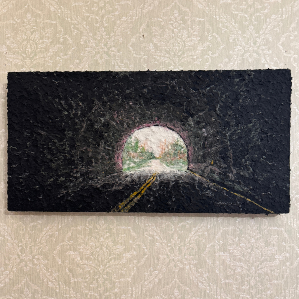 Chery Cratty Tunnel Vision pulp on canvas artwork from the Craft Fair of the Southern Highlands