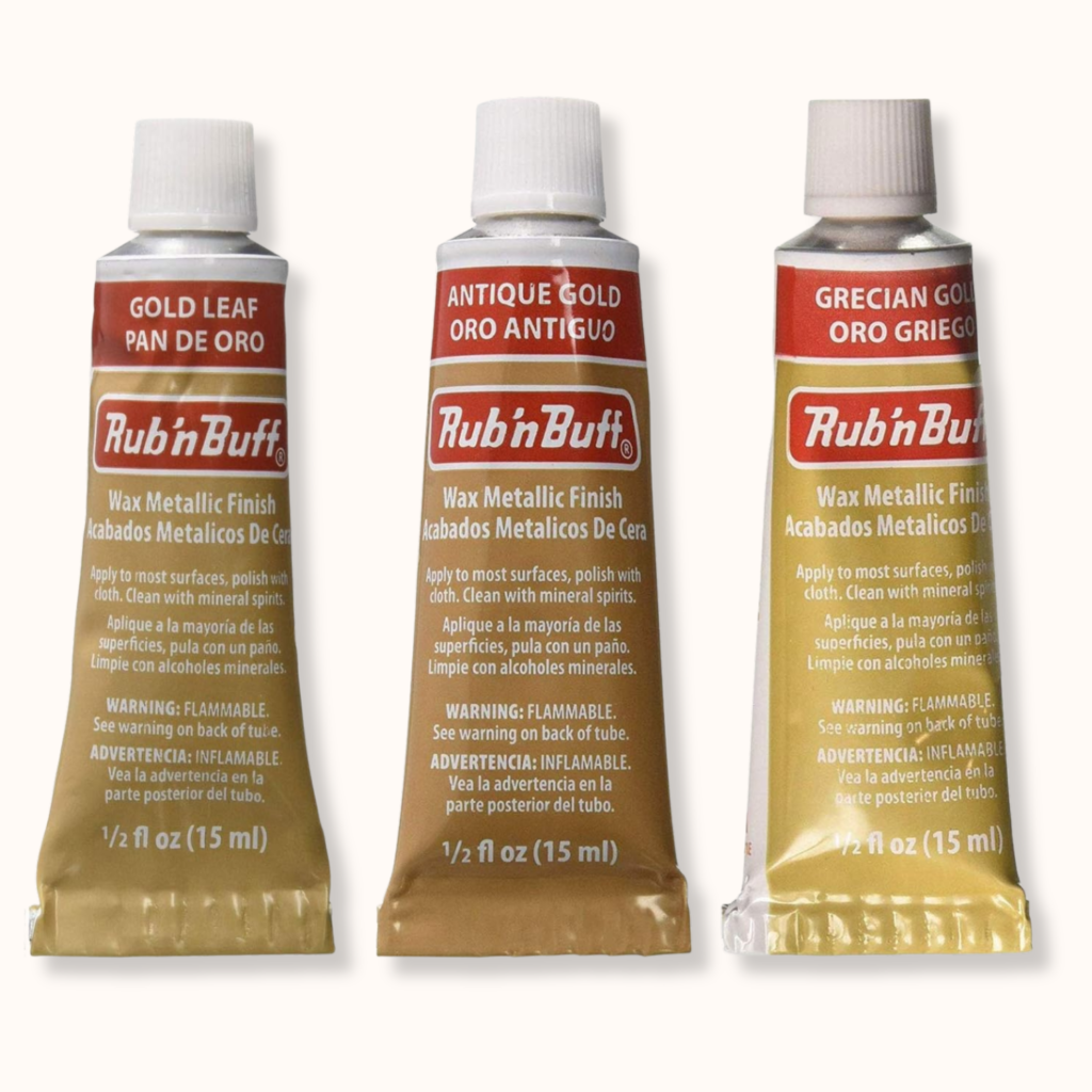 Rub 'n Buff gold metallic wax in Gold Leaf, Antique Gold and Grecian Gold
